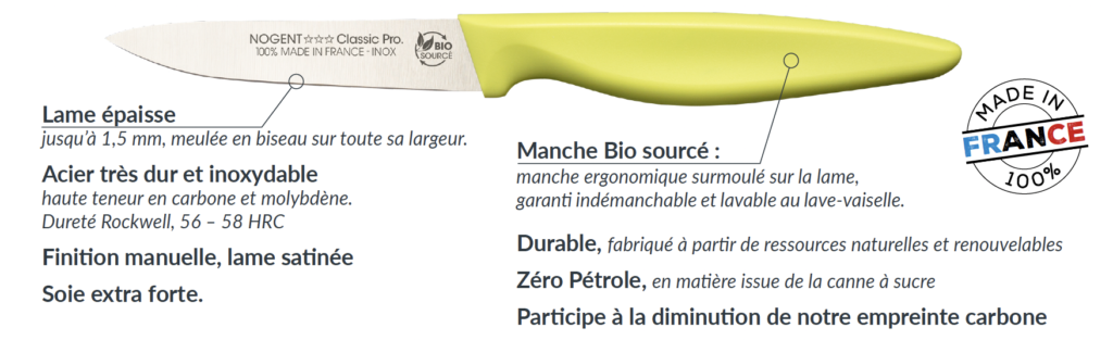 Manche ergonomique en matière biosourcée de canne à sucre, conçu pour les couteaux écoresponsables Nogent ***.