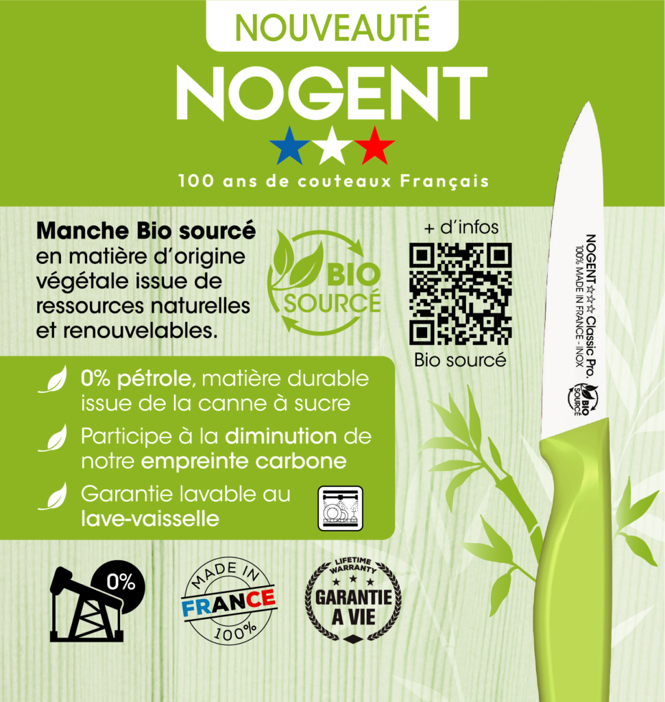 Certifications Bon Sucro et ISCC pour les manches biosourcés des couteaux écoresponsables Nogent ***.